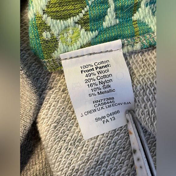 J Crew Gray Sweatshirt Green Brocade Wool Blend Crew S - Picture 5 of 6